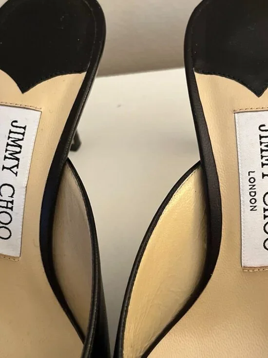 Jimmy Choo Rav 65 Leather Mules Black Kitten Heel Pointed Toe - Picture 3 of 8